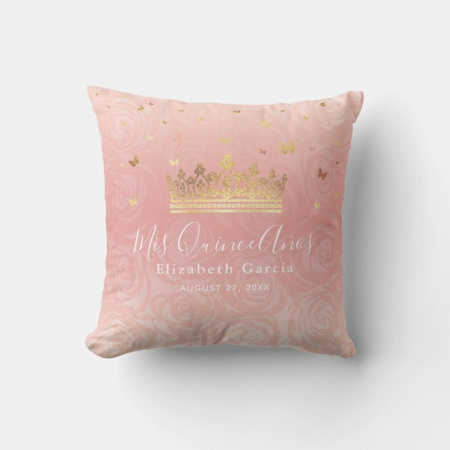 Elegant Rose Gold Blush Pink Mis Quince Anos Throw Pillow (Front)