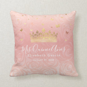 Multicolor Flitterly Princess Emily Girls Women Pink White Crown Design Throw Pillow 16x16 