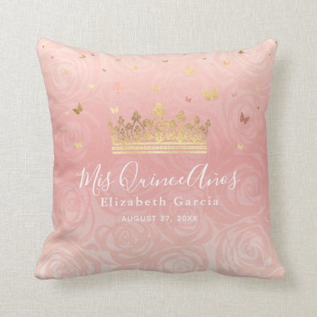 Elegant Rose Gold Blush Pink Mis Quince Anos Throw Pillow