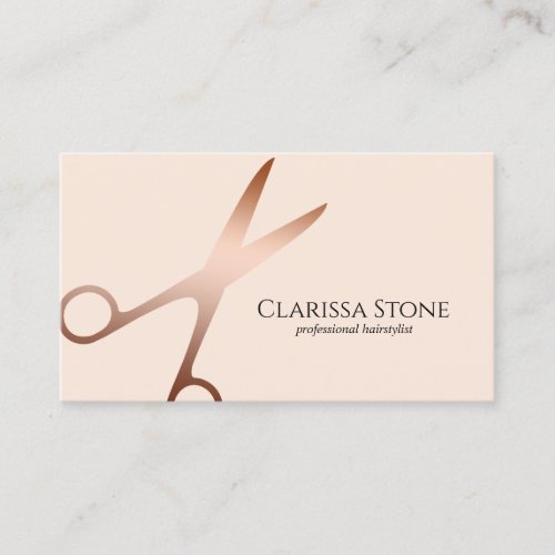 Elegant rose gold blush pink scissors hairstylist business card
