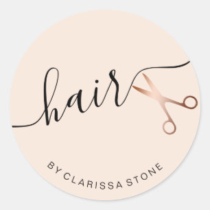 Elegant rose gold blush pink scissors hairstylist classic round sticker