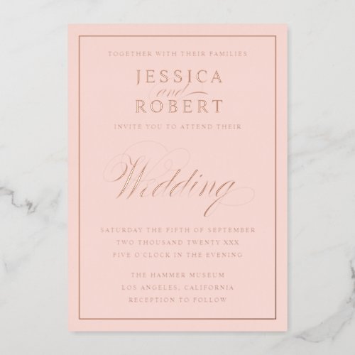 Elegant Rose Gold Blush Wedding Foil Invitation