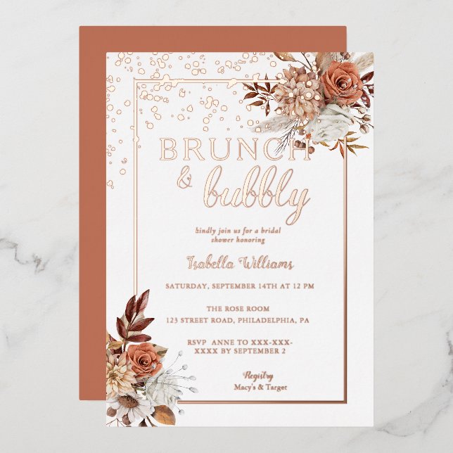 Elegant Rose Gold Boho Bridal Shower Foil Invitati Invitation (Front/Back)