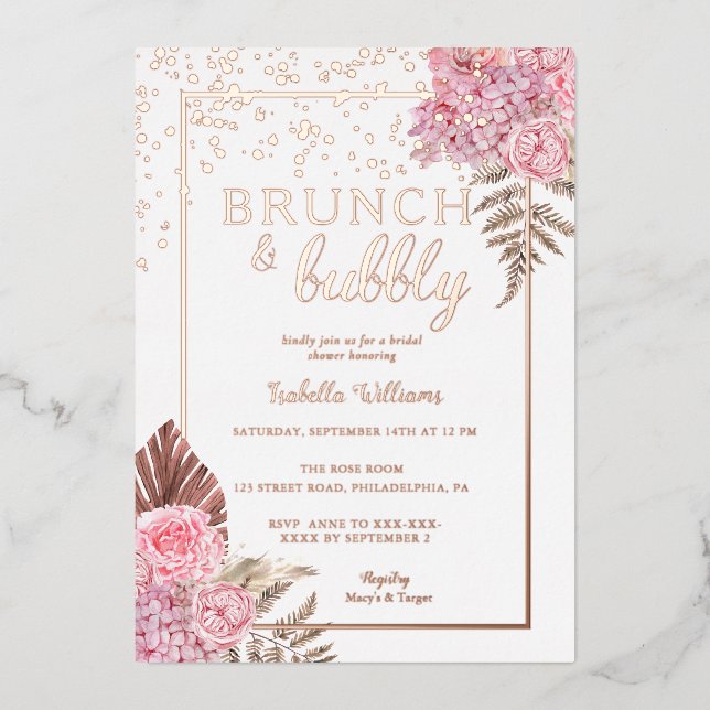 Elegant Rose Gold Boho Bridal Shower Foil Invitation (Front)