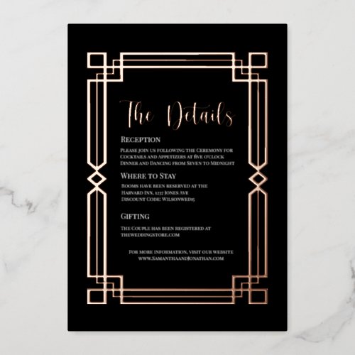 Elegant Rose Gold Border on Black Details Card