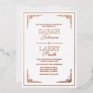 Elegant Rose Gold border Traditional Wedding Foil Invitation