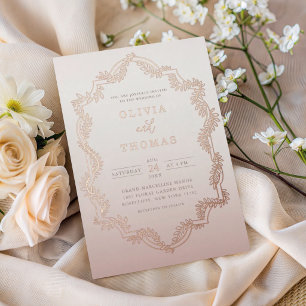 Elegant Rose Gold Botancial Frame Wedding Foil Invitation
