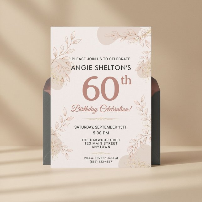 Elegant Rose Gold Botanical 60th Birthday Invitation (Creator Uploaded)