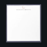 Elegant Rose Gold Botanical Branch Blue Frame Notepad<br><div class="desc">Elegant rose gold line art botanical branch logo with eclipse blue frame,  personalized with name,  notepad.  Text font style and color can be customized.</div>