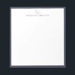 Elegant Rose Gold Botanical Branch Blue Frame Notepad<br><div class="desc">Elegant rose gold line art botanical branch logo with eclipse blue frame,  personalized with name,  notepad.  Text font style and color can be customized.</div>
