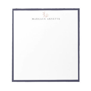 Elegant Rose Gold Botanical Branch Blue Frame Notepad