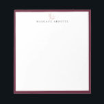 Elegant Rose Gold Botanical Branch Bordeaux Frame Notepad<br><div class="desc">Elegant rose gold line art botanical branch logo with Bordeaux burgundy frame,  personalized with name,  notepad.  Text font style and color can be customized.</div>