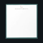 Elegant Rose Gold Botanical Branch Teal Frame Notepad<br><div class="desc">Elegant rose gold line art botanical branch logo with dark teal frame,  personalized with name,  notepad.  Text font style and color can be customized.</div>