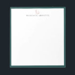 Elegant Rose Gold Botanical Branch Teal Frame Notepad<br><div class="desc">Elegant rose gold line art botanical branch logo with dark teal frame,  personalized with name,  notepad.  Text font style and color can be customized.</div>