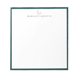 Elegant Rose Gold Botanical Branch Teal Frame Notepad