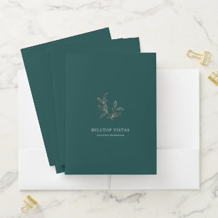 Elegant Rose Gold Botanical Branch Teal Pocket Folder