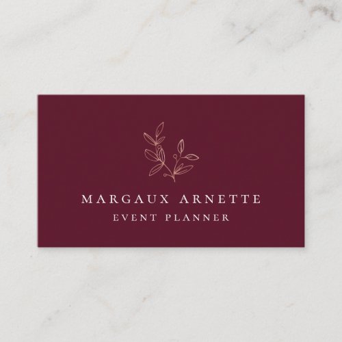 Elegant Rose Gold Botanical Logo Bordeaux Business Card