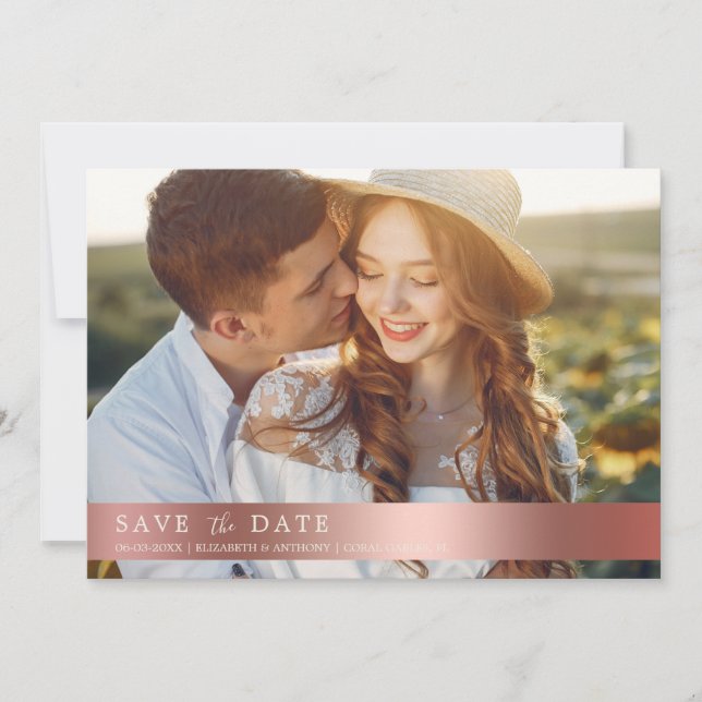 Elegant Rose Gold Botanical Photo QR Code  Save The Date (Front)