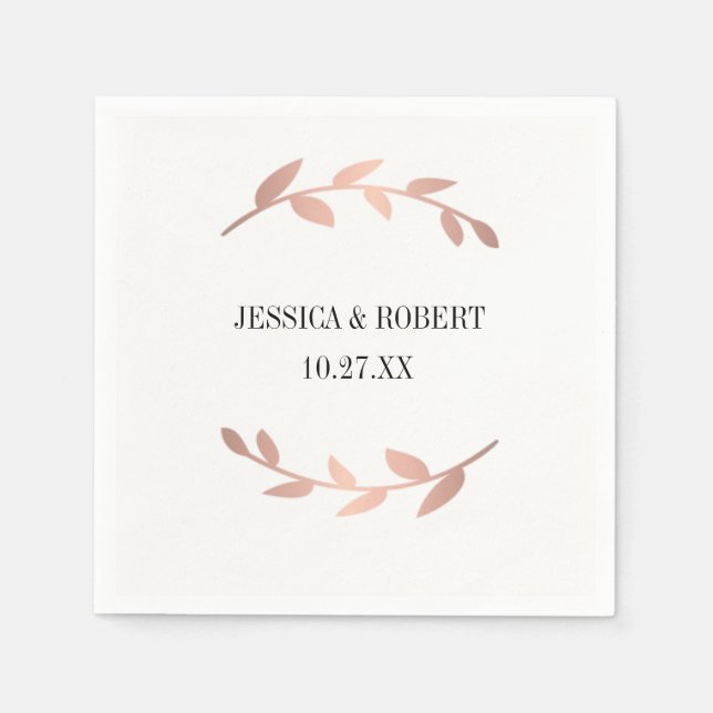 Elegant Rose Gold Branch Personalized Napkins (Front)