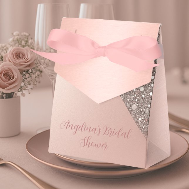 Elegant Rose Gold Bridal Shower Favor Boxes (Display on plates or tabletops — a stylish rose gold favor box for personalized bridal table decor)
