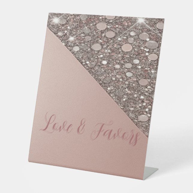 Elegant Rose Gold Bridal Shower Love & Favors Pedestal Sign (Front)