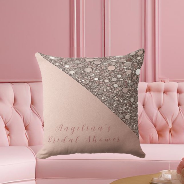 Elegant Rose Gold Bridal Shower  Throw Pillow (Glam rose gold throw pillow adds a luxe touch to bridal lounges and suite decor.)