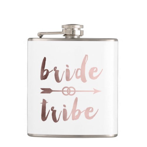 elegant rose gold bride tribe arrow wedding rings hip flask