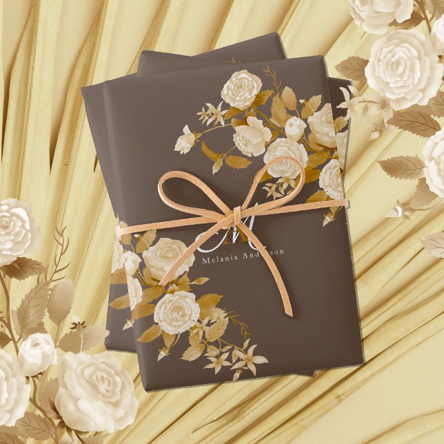Elegant Rose Gold Brown Monogram Wrapping Paper Sheets (Romantics and Chic Monogram design wrapping paper for your special one.)