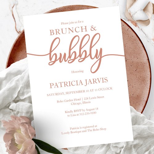 Elegant Rose Gold Brunch And Bubbly Bridal Shower Invitation