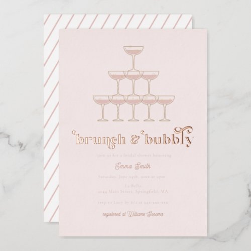 Elegant Rose Gold Brunch  Bubbly Bridal Shower Foil Invitation
