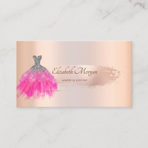 Elegant Rose Gold Brush Stroke Chic Dress Business Card