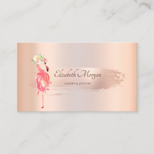 Elegant Rose Gold Brush StrokeFlamingos Business  Business Card