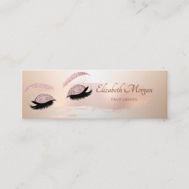 Elegant Rose Gold Brush Stroke,Glitter Faux Lashes Mini Business Card (Front)