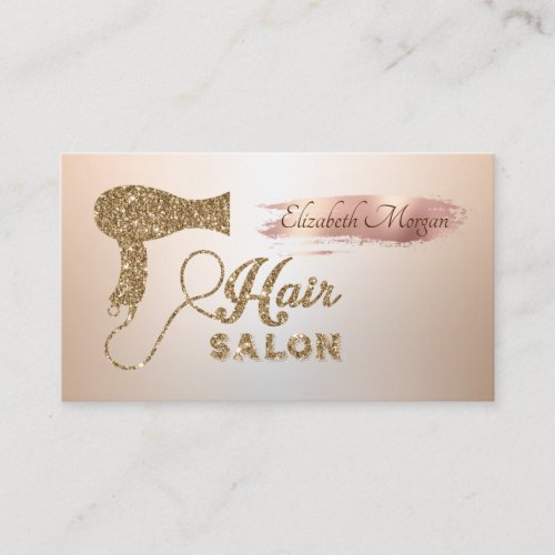 Elegant Rose Gold Brush Stroke Glitter Hairdryer Business Card