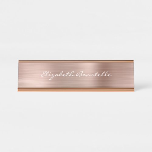 Elegant Rose Gold Brushed Metal Handwriting Desk Name Plate