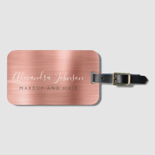 Elegant Rose Gold Brushed Metal Monogram Name Luggage Tag