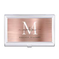 Elegant Rose Gold Brushed Metal Monogram Script