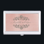 Elegant Rose Gold Brushed Metal Monogram Script Business Card Case<br><div class="desc">A classy metallic rose gold brushed metal business card holder. Business card holder has script monogram with a metallic pink background. A Designed for you by Blackberry Boulevard.</div>