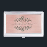 Elegant Rose Gold Brushed Metal Monogram Script Business Card Case<br><div class="desc">A classy metallic rose gold brushed metal business card holder. Business card holder has script monogram with a metallic pink background. A Designed for you by Blackberry Boulevard.</div>