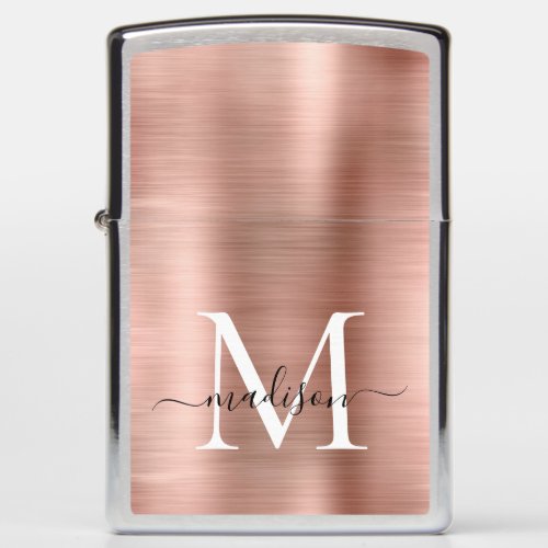 Elegant Rose Gold Brushed Metal Monogram Script Zippo Lighter