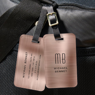 Elegant Rose Gold Brushed Metal Monogrammed Luggage Tag