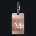 Elegant Rose Gold Brushed Metal Script Monogram Luggage Tag<br><div class="desc">Pink Rose Gold Brushed Metal Script Monogram Cute Bag Tag</div>