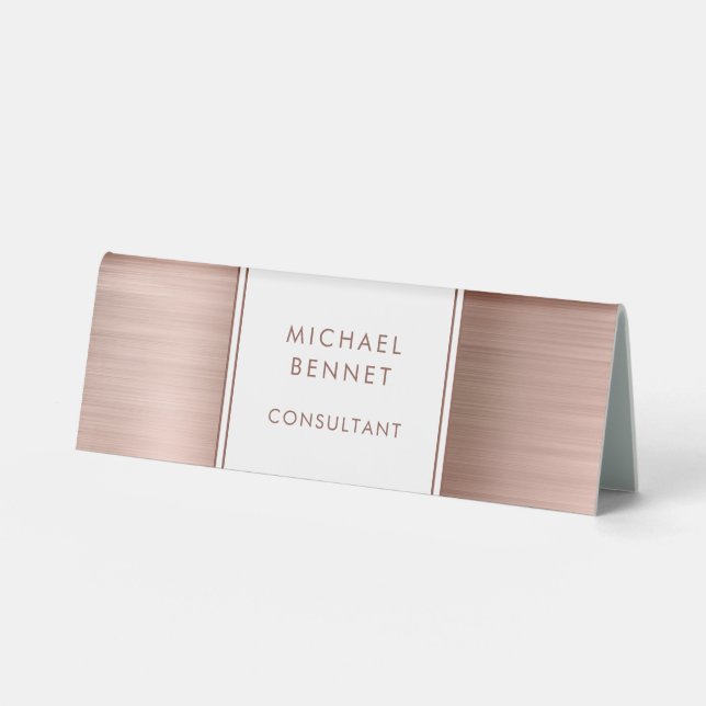 Elegant Rose Gold Brushed Metallic Business Table Tent (Front)