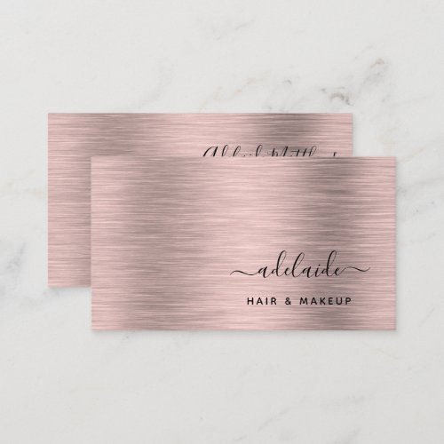 Elegant Rose Gold Brushed Metallic Monogram Name Business Card