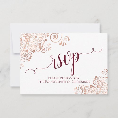 Elegant Rose Gold  Burgundy Calligraphy Wedding RSVP Card