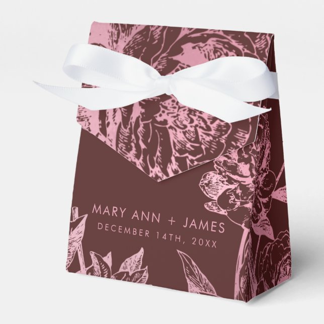 Elegant Rose Gold Burgundy Floral Wedding Favor Boxes (Front Side)