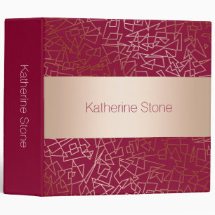 Elegant rose gold & burgundy geometric pattern 3 ring binder