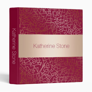 Elegant rose gold & burgundy geometric pattern 3 ring binder
