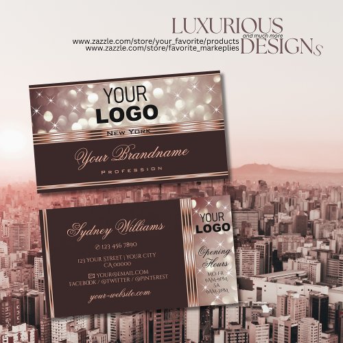 Elegant Rose Gold Burgundy Glitter Sparkle Logo  Business Card