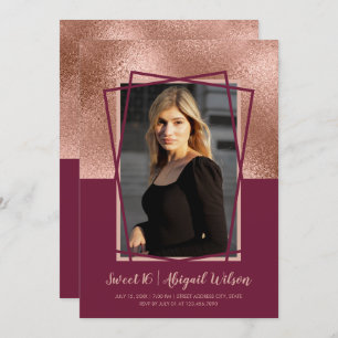 Elegant rose gold burgundy sweet sixteen birthday invitation